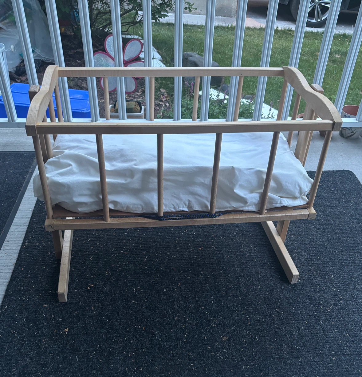 Beautiful vintage wooden cradle (24” x 14”) with mattress - photo 5