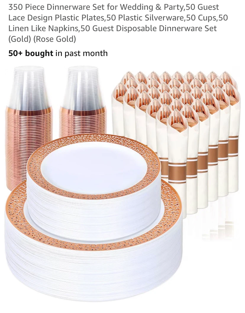 New 350 Piece Plastic Dinnerware Set Rose Gold