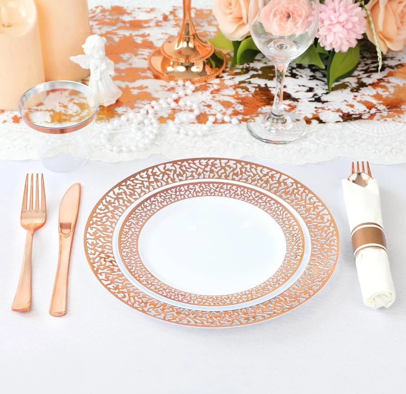 New 350 Piece Plastic Dinnerware Set Rose Gold - photo 2