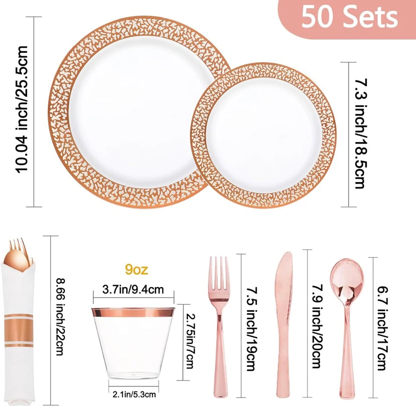 New 350 Piece Plastic Dinnerware Set Rose Gold - photo 3