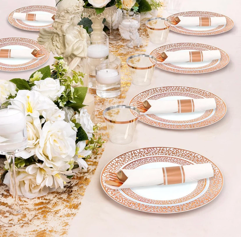 New 350 Piece Plastic Dinnerware Set Rose Gold - photo 4