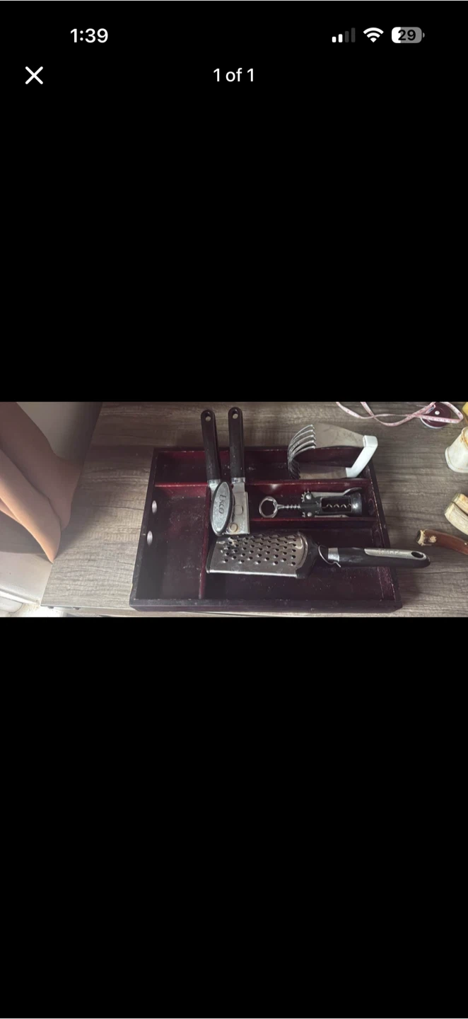Random kitchen utensils and tray