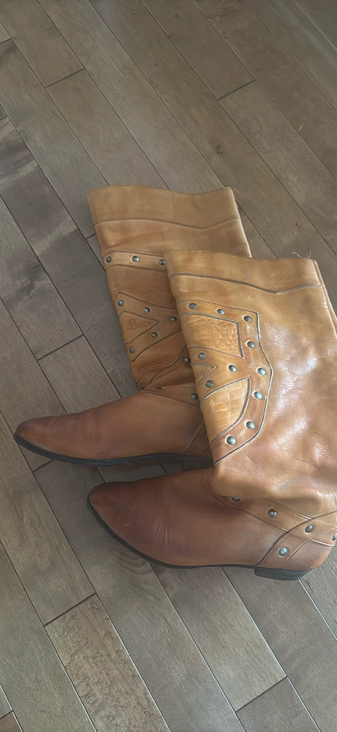 Brown Leather Boots with Studs