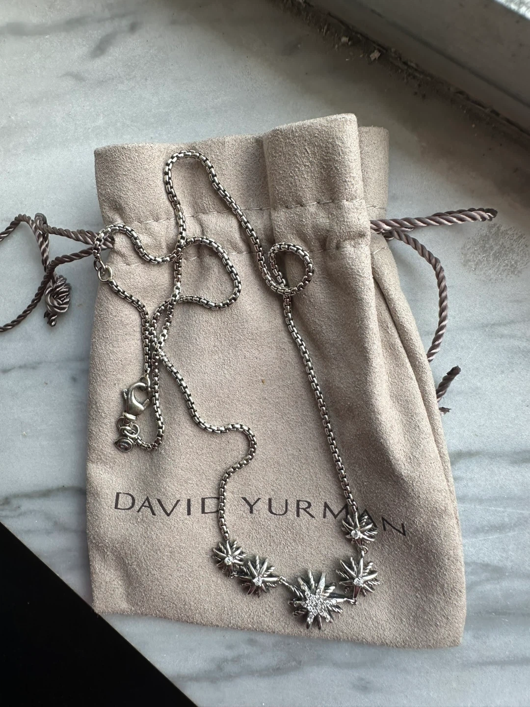 David Yurman Starburst  Chain Necklace Sterling Silver Diamonds