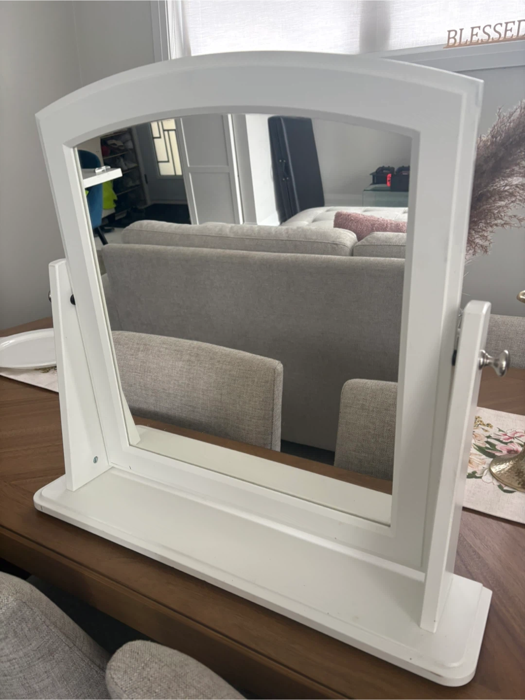 White Tabletop Vanity Mirror