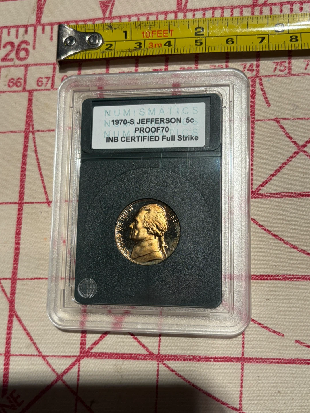 1970-S Jefferson 5c PROOF70 INB CERT FULL STRIKE Coin