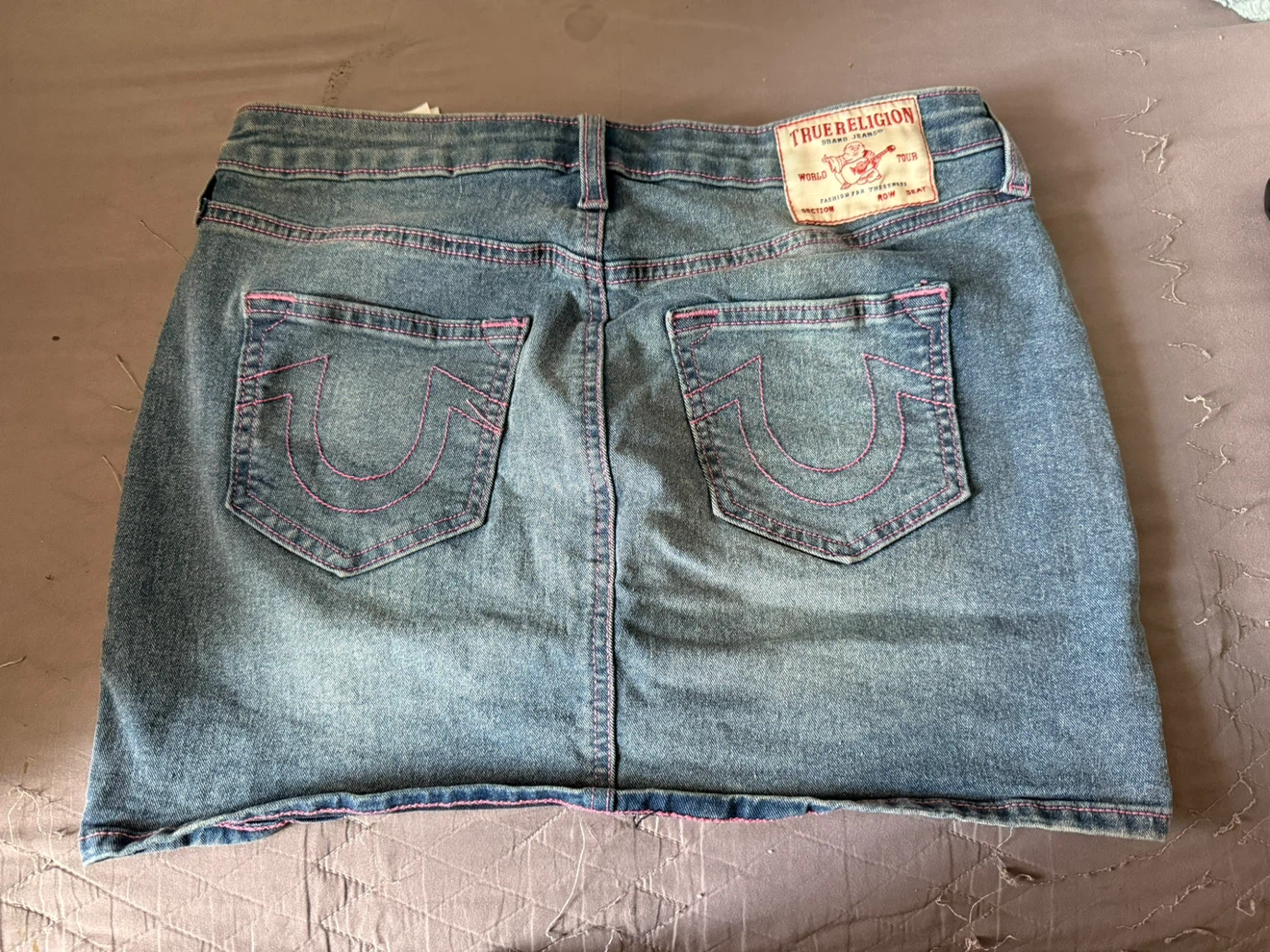 True Religion Denim Skirt with Pink Stitching