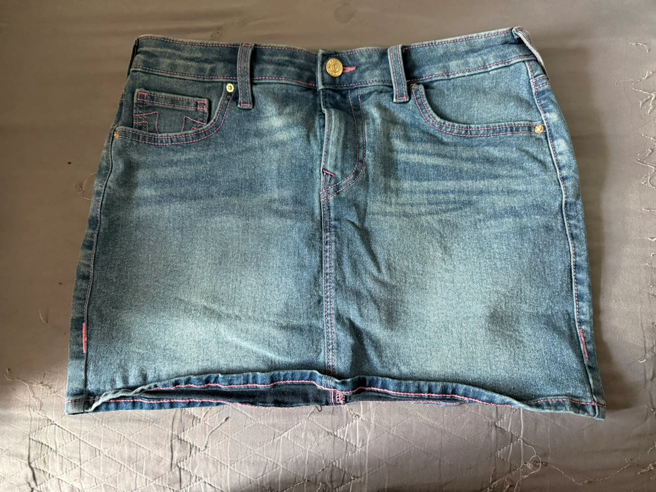 True Religion Denim Skirt with Pink Stitching - photo 2