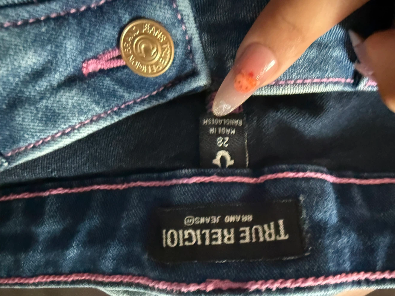 True Religion Denim Skirt with Pink Stitching - photo 3