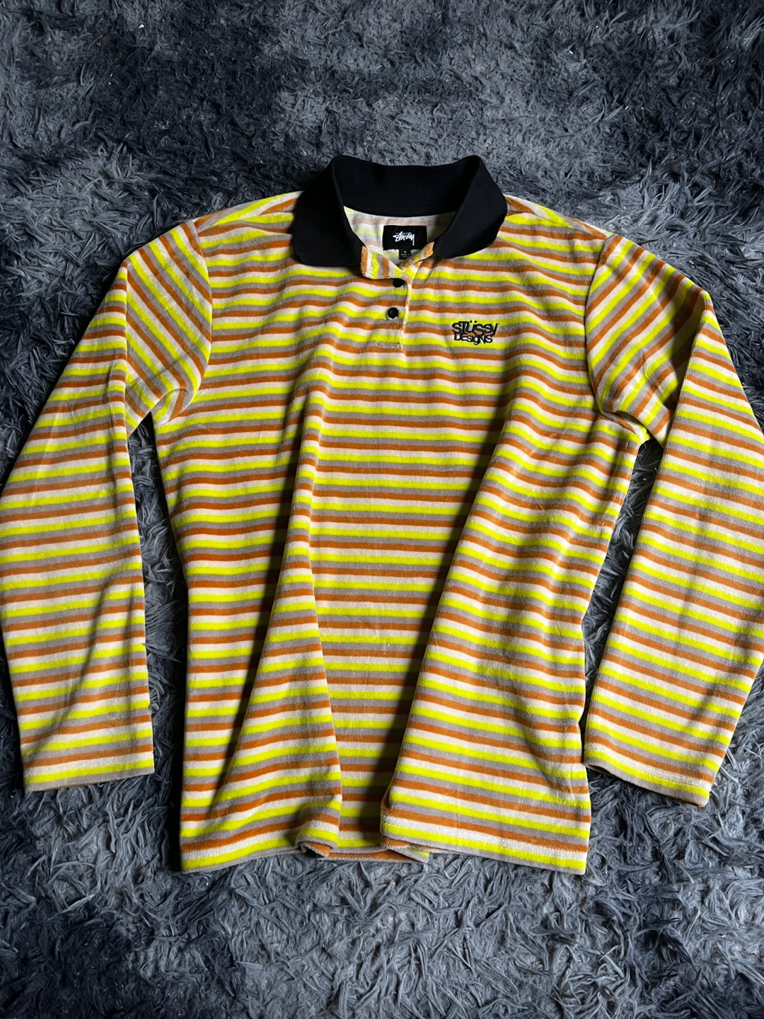 Stüssy Striped Long Sleeve Polo Shirt