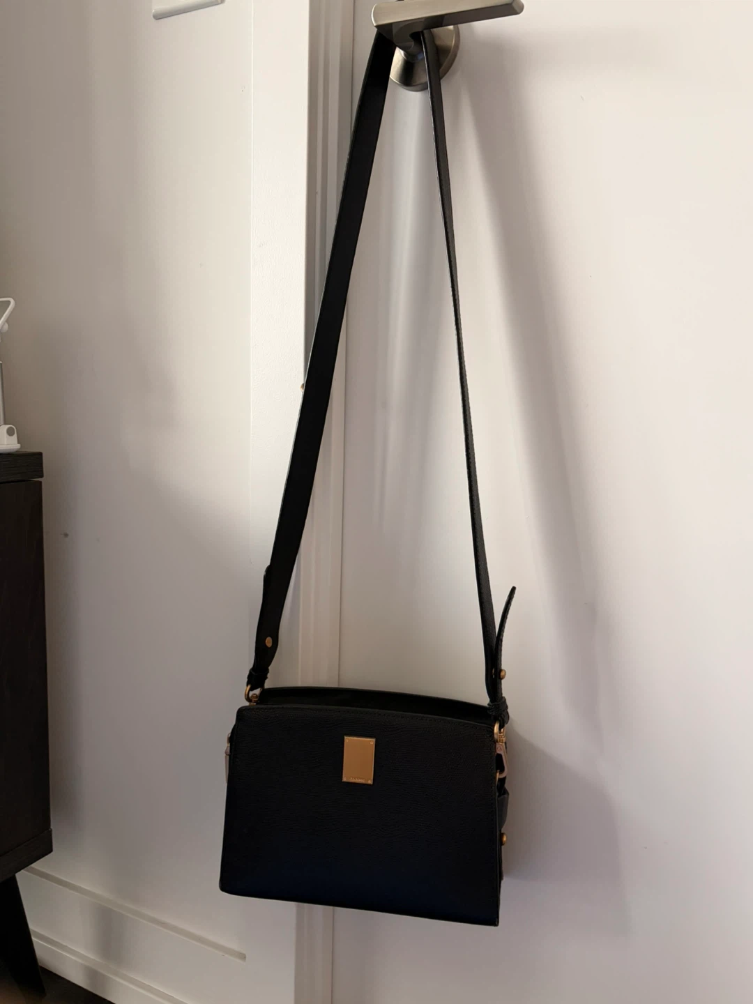 Korean Brand Black Leather Crossbody Bag