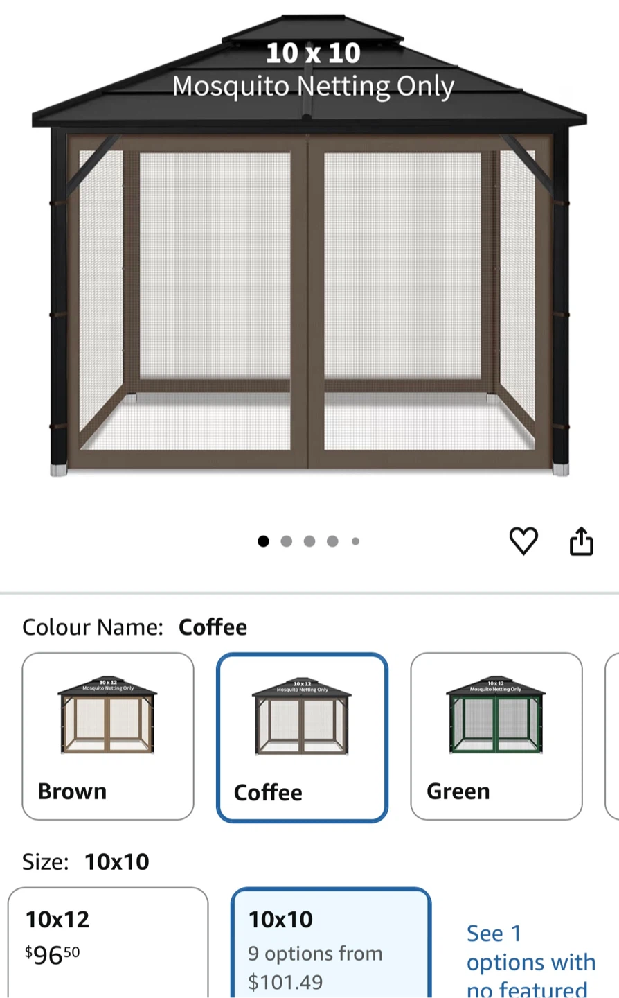 Garden Yard Backyard Mosquito Netting Only (10x10, Coffee)