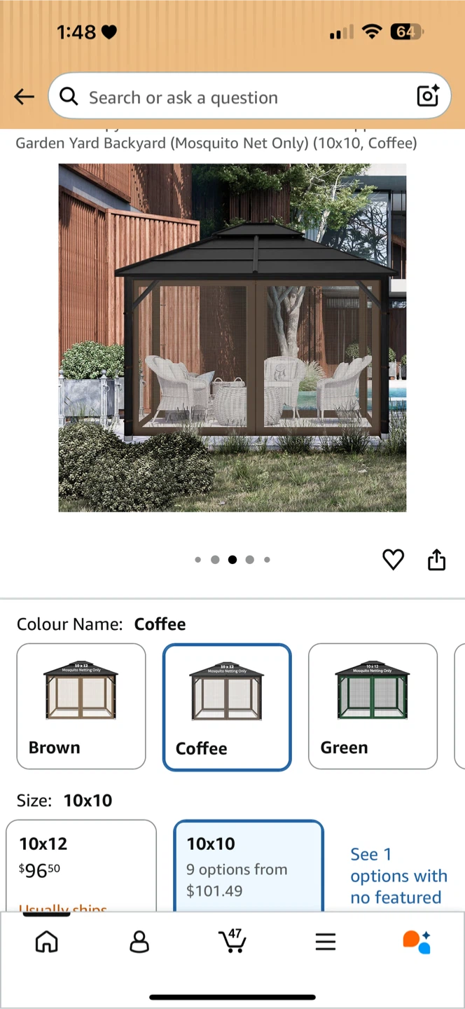 Garden Yard Backyard Mosquito Netting Only (10x10, Coffee) - photo 2