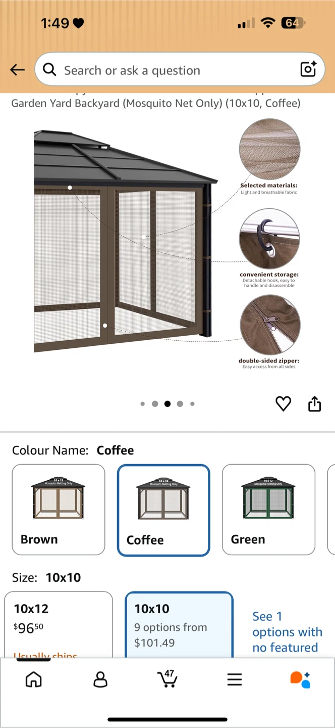 Garden Yard Backyard Mosquito Netting Only (10x10, Coffee) - photo 5