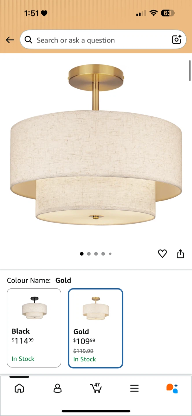 Gold Tiered Drum Semi-Flush Mount Ceiling Light Fixture