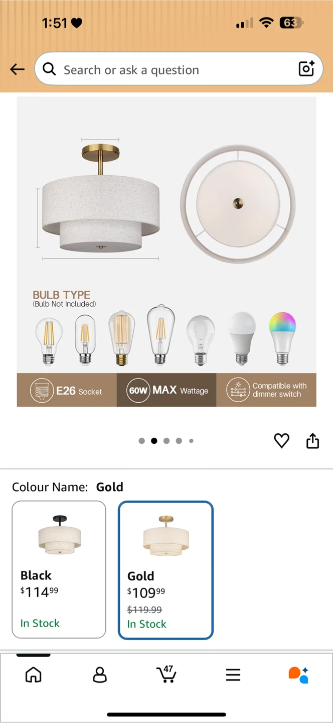 Gold Tiered Drum Semi-Flush Mount Ceiling Light Fixture - photo 2
