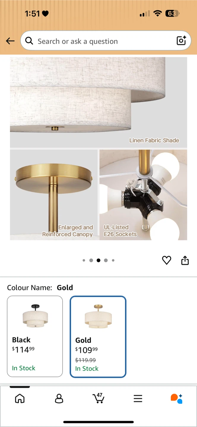 Gold Tiered Drum Semi-Flush Mount Ceiling Light Fixture - photo 3