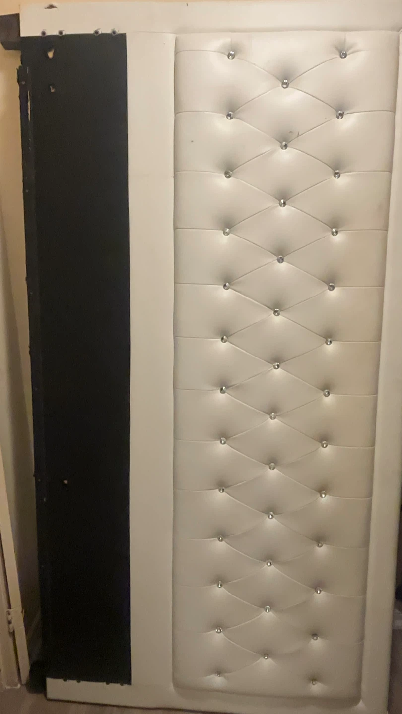 White Tufted Headboard w Crystals (inc bed frame and mattress)