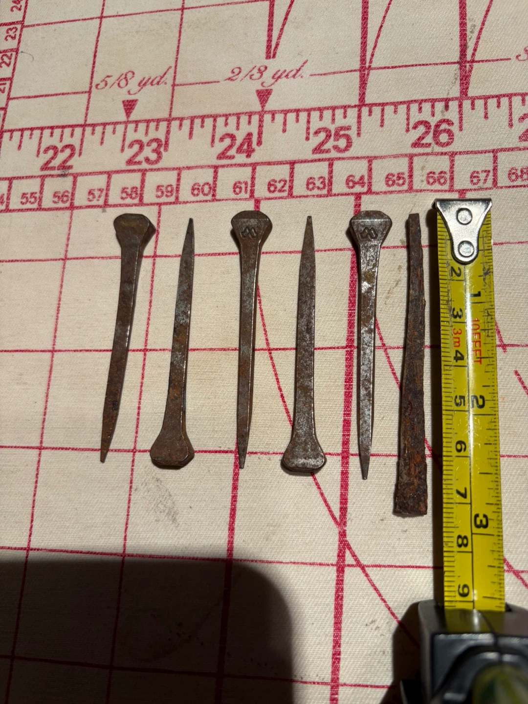6 Rustic Antique Hand Forged Square Head Nails