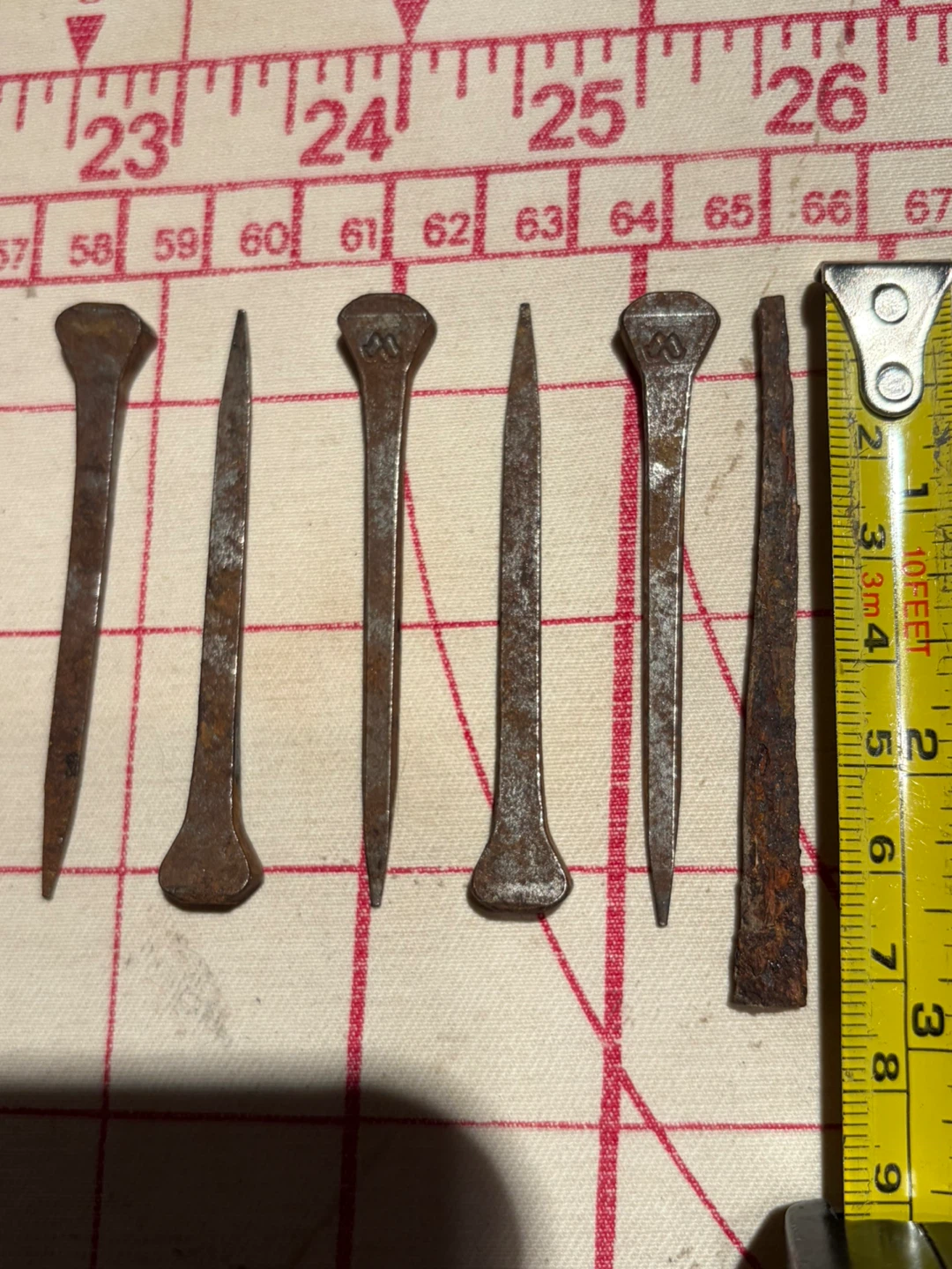 6 Rustic Antique Hand Forged Square Head Nails - photo 2