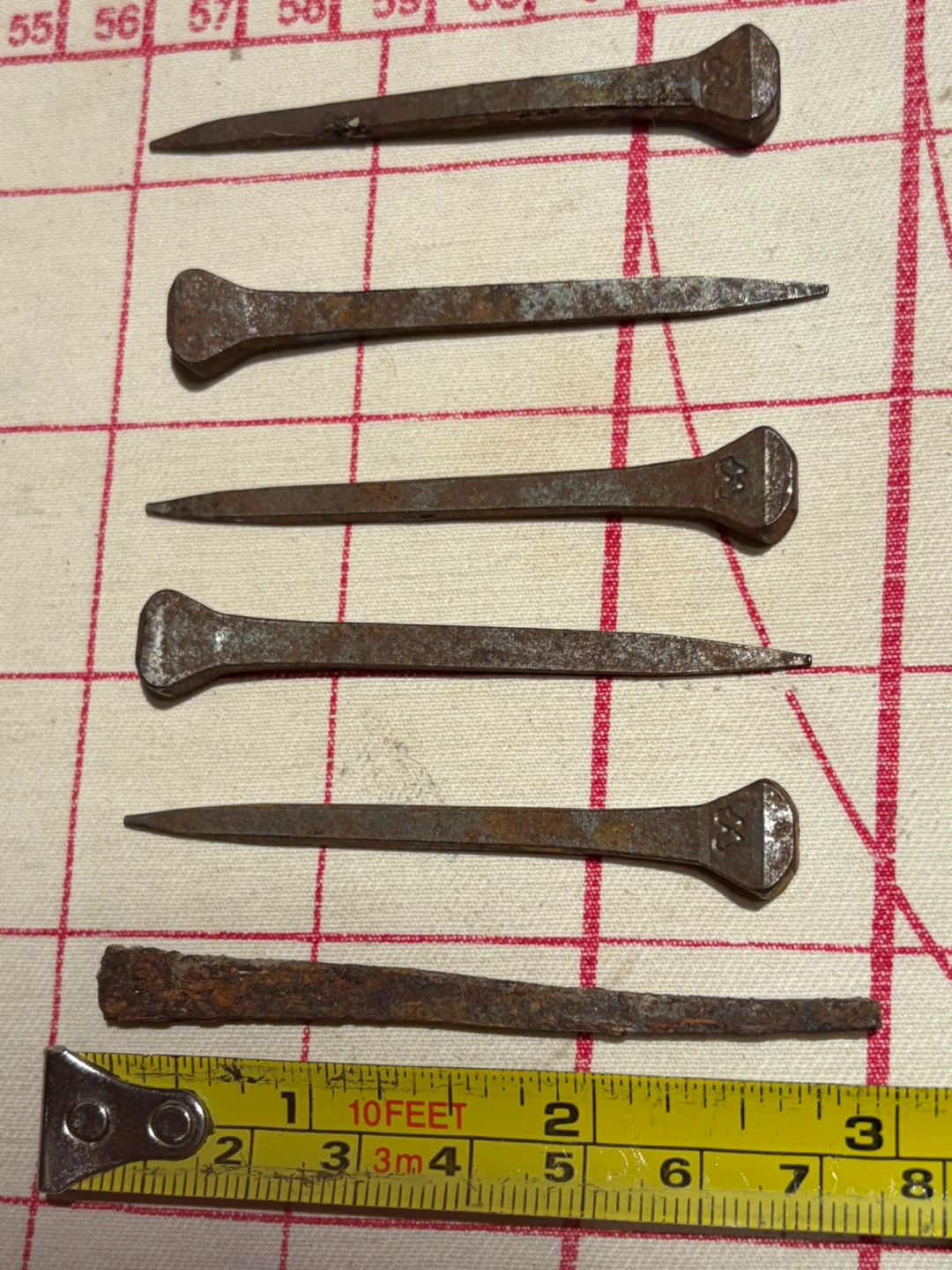 6 Rustic Antique Hand Forged Square Head Nails - photo 4