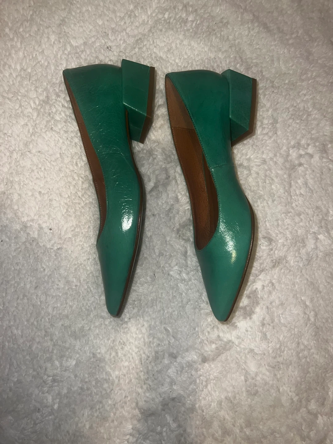 C'est Moi Teal Leather Block Heels - photo 2