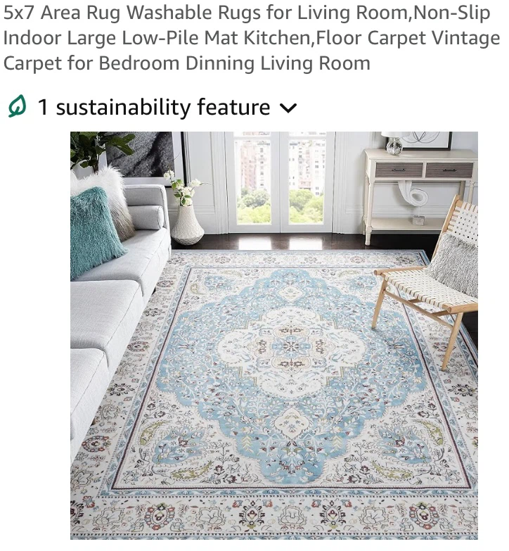 New 5x7 Washable Area Rug Blue