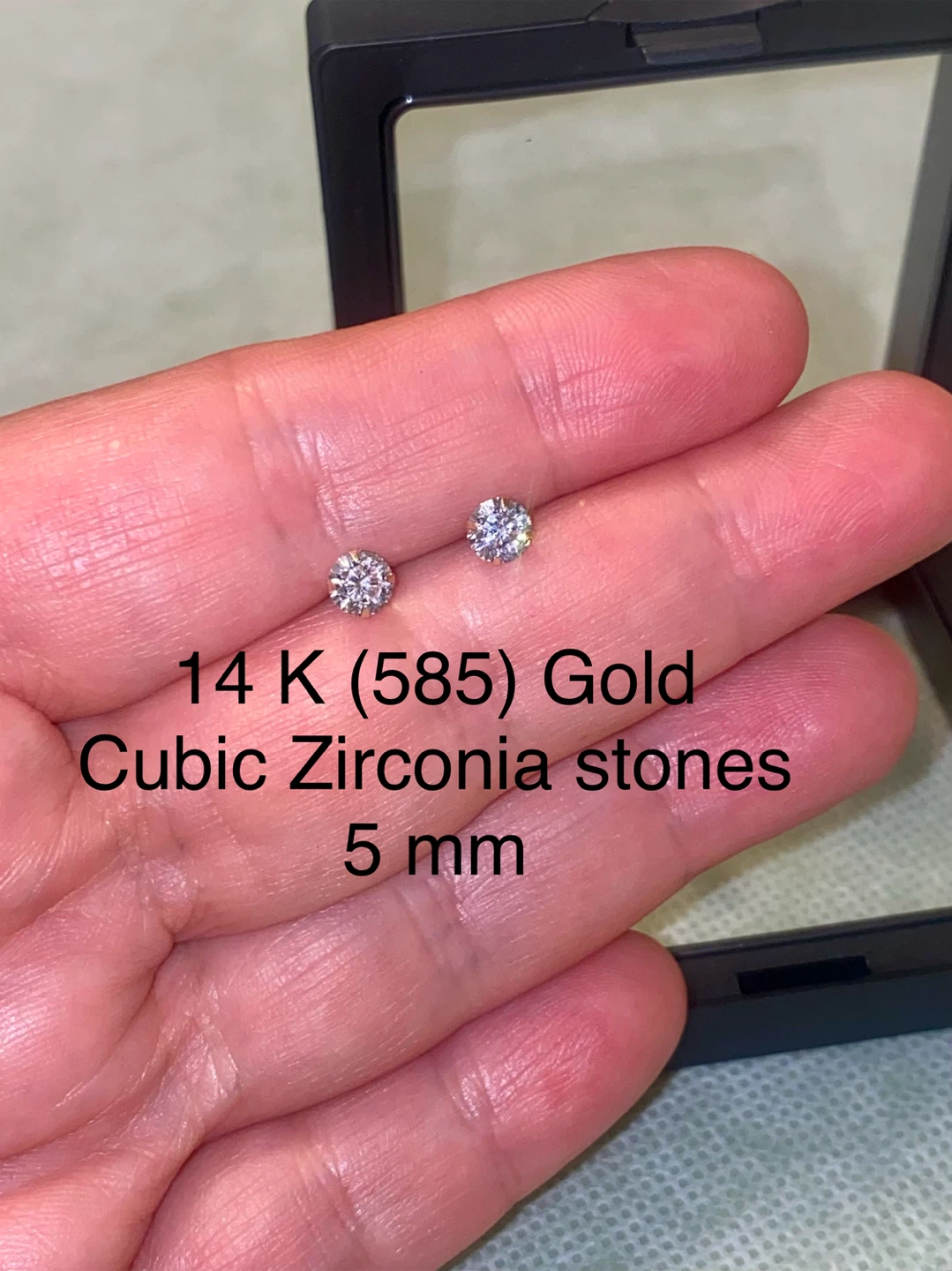 14K Gold Cubic Zirconia Stud Earrings 5mm - photo 2
