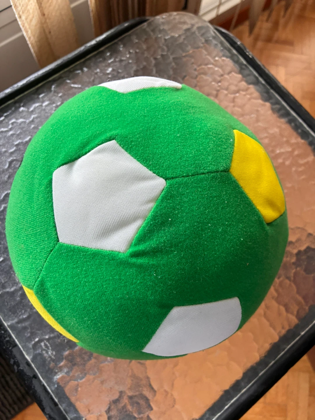 Green and White Stuffed Soccer Ball Toy