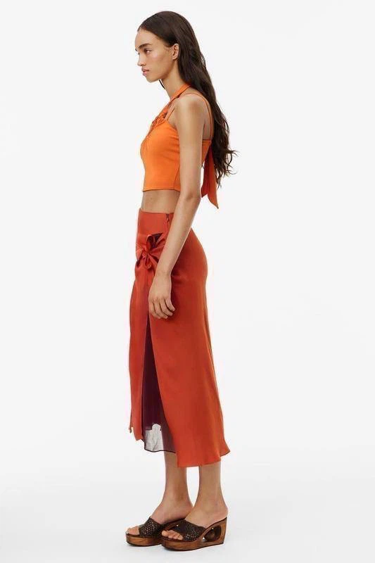 ZARA Limited Collection Orange Viscose Midi Skirt – Size M - photo 5