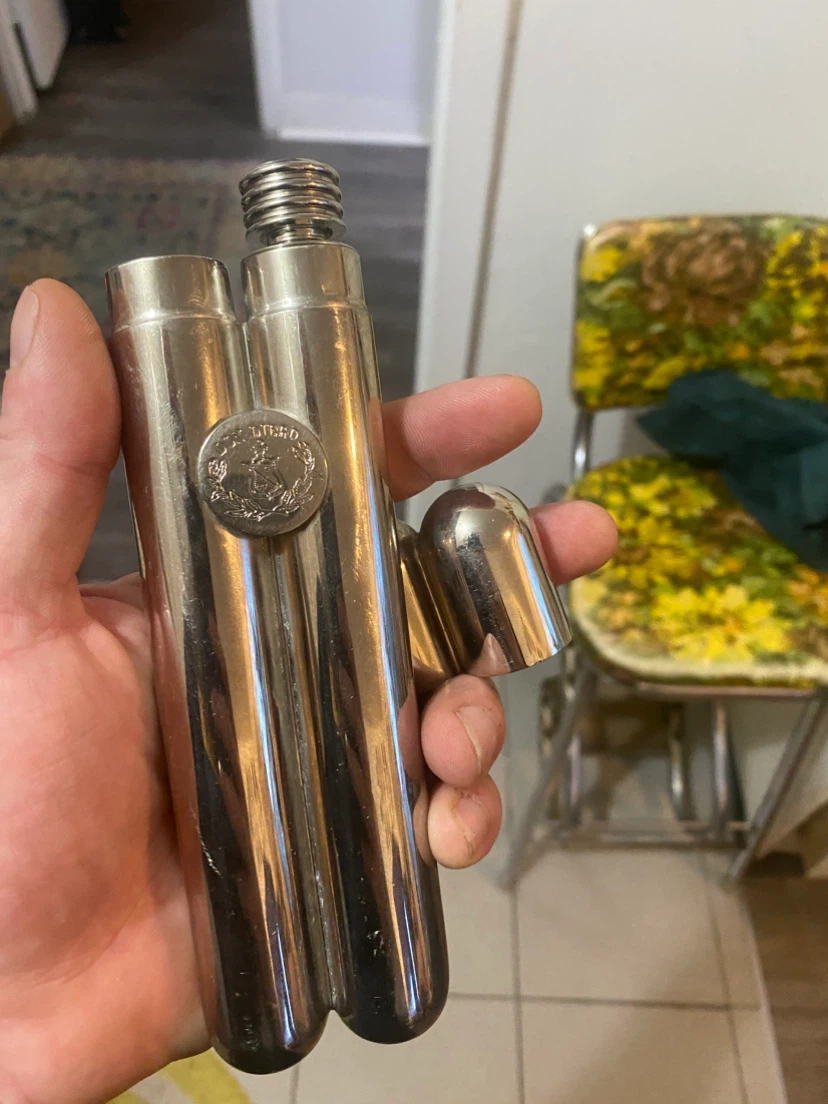 Vintage Metal Cigar Tube Holder and flask - photo 3