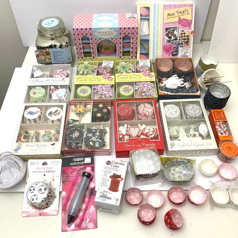 Cupcake Decorating Supplies Liners Toppers Baking Kit Bulk Lot