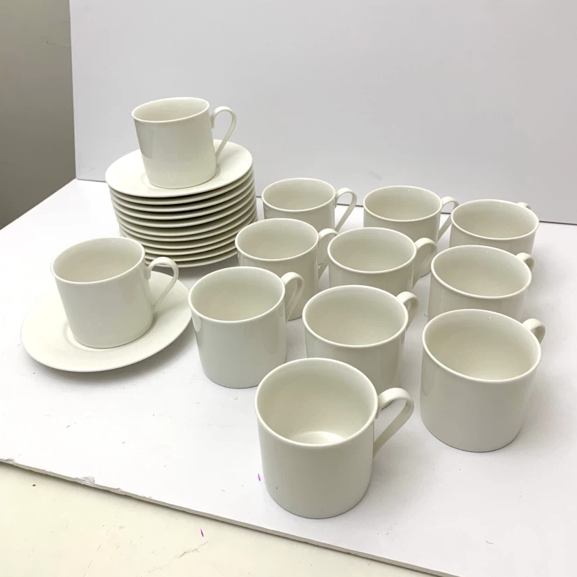 Espresso Cups Saucers Set 12 White Ceramic Coffee Demitasse Cups