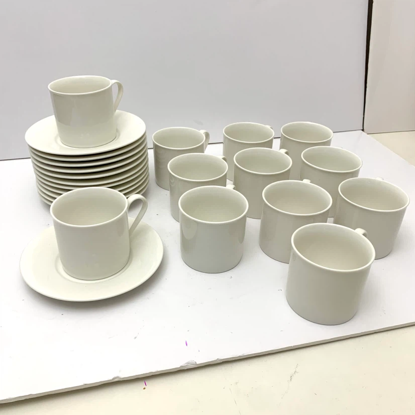Espresso Cups Saucers Set 12 White Ceramic Coffee Demitasse Cups - photo 2
