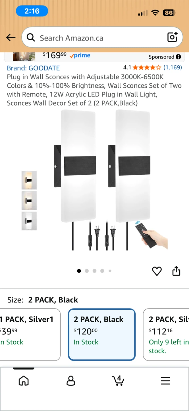 Plug In Wall Scones w/ Remote - set of 2