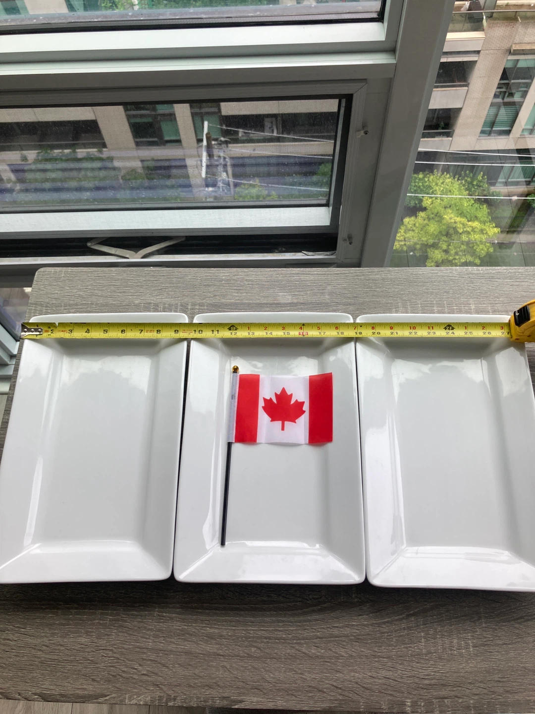 Set of 3 White Rectangular Serving Platters with Canadian Flag