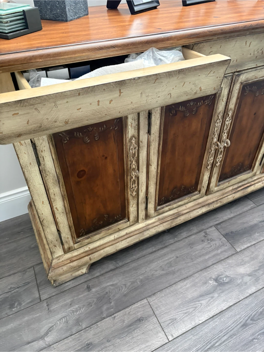 Vintage Farmhouse Sideboard Console Table with Drawers and Doors - photo 3