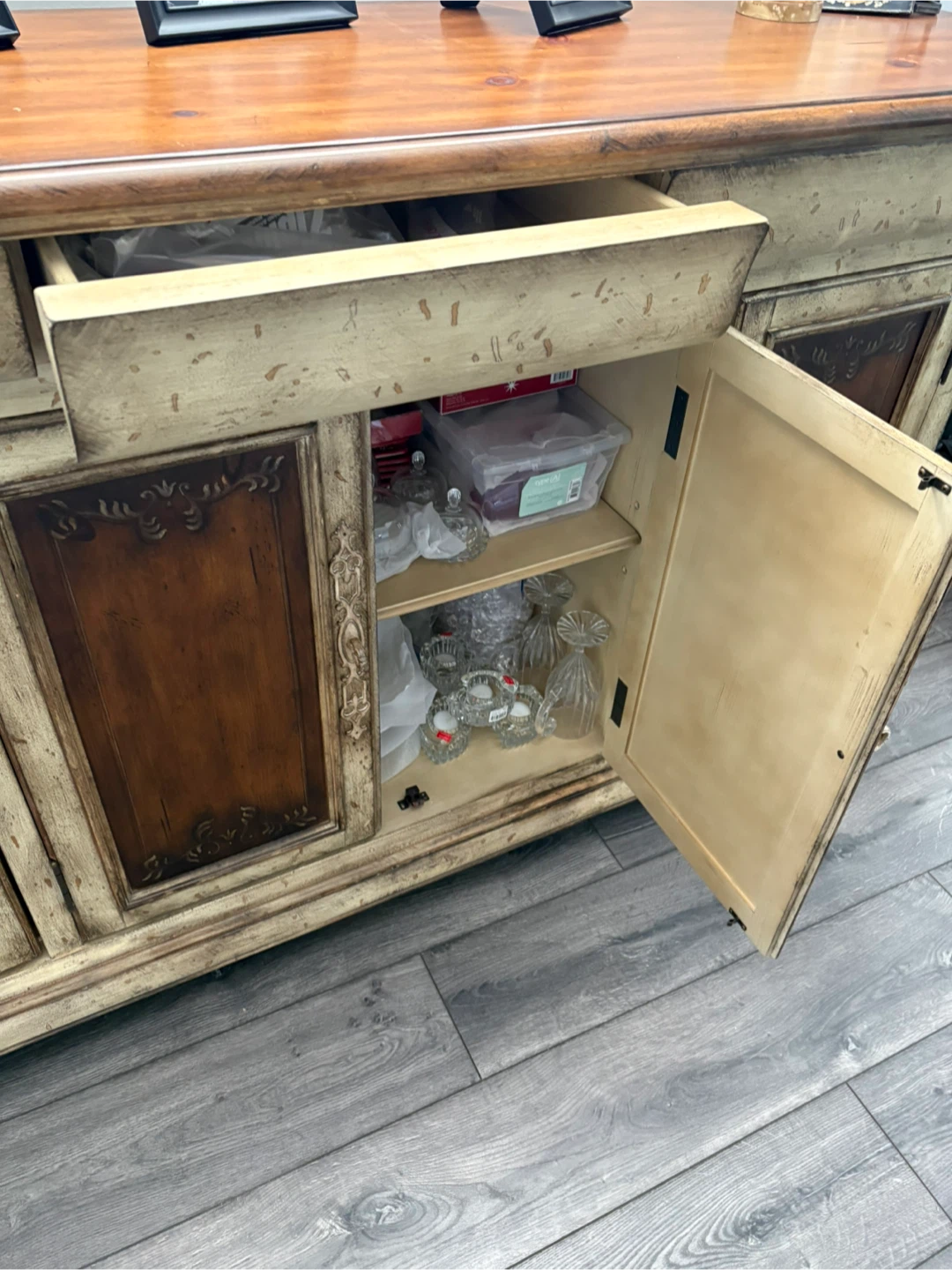 Vintage Farmhouse Sideboard Console Table with Drawers and Doors - photo 4