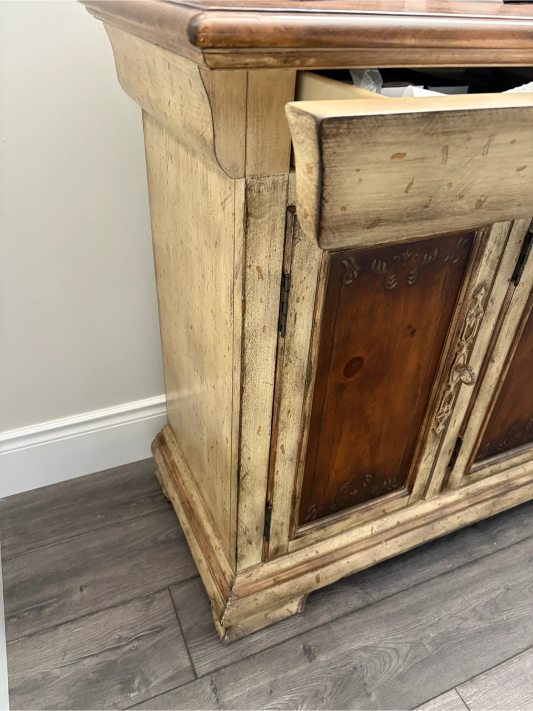 Vintage Farmhouse Sideboard Console Table with Drawers and Doors - photo 5