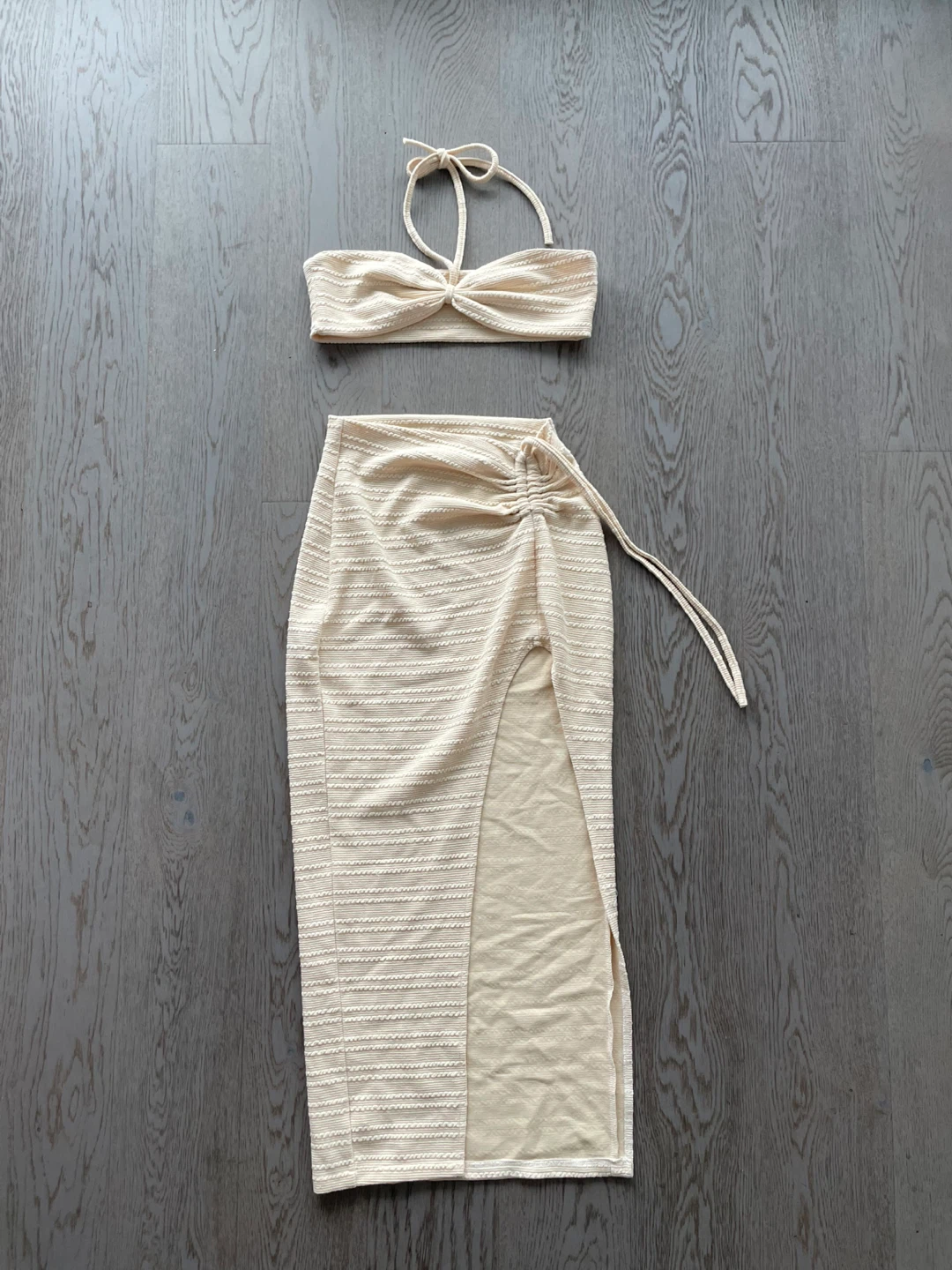 Cream textured halterneck bikini set, size S