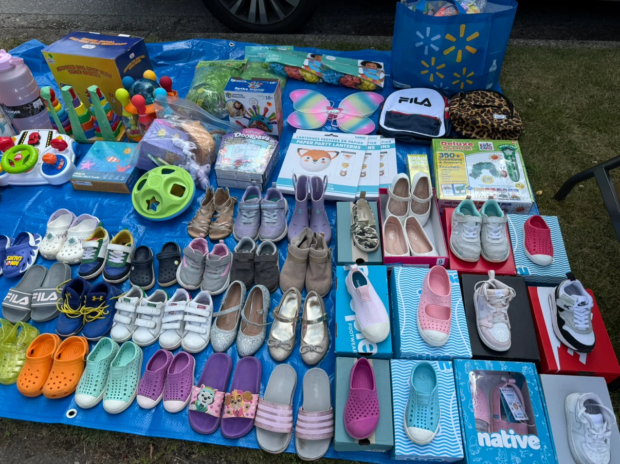 Yard Sale Assorted Children's Shoes and Toys