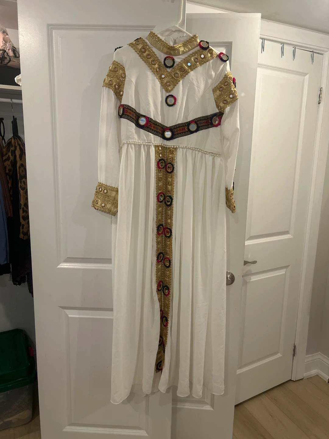 White Embroidered afghani Dress with Pants Set