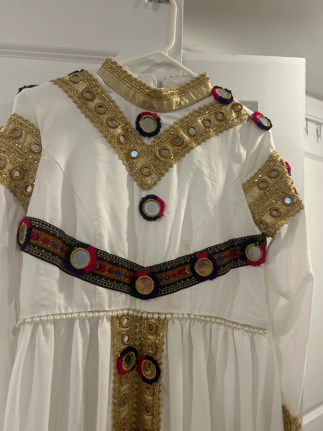 White Embroidered afghani Dress with Pants Set - photo 2