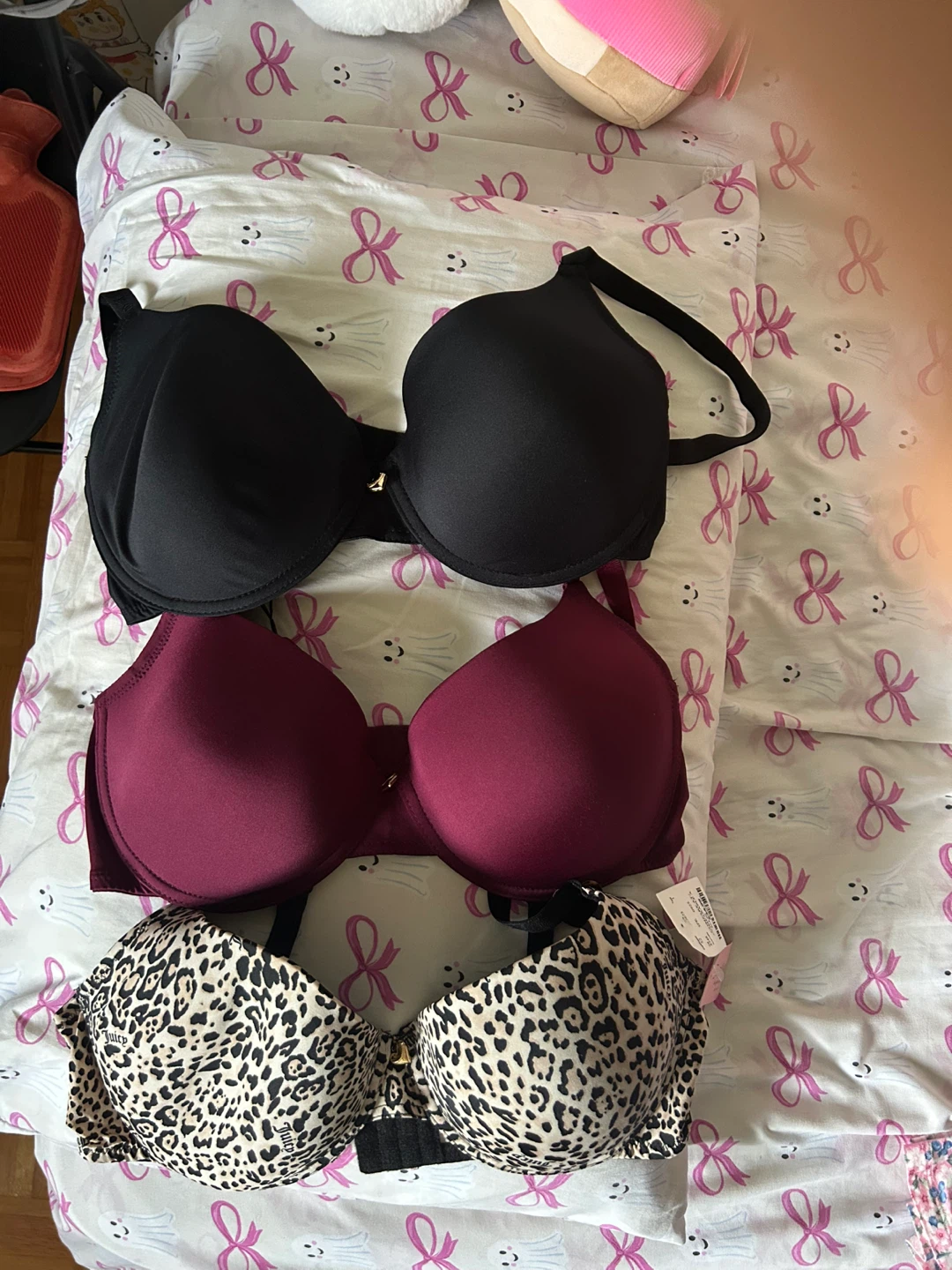 BNWT Juicy Couture 38D Bra Set- Black, Burgundy, Leopard Print