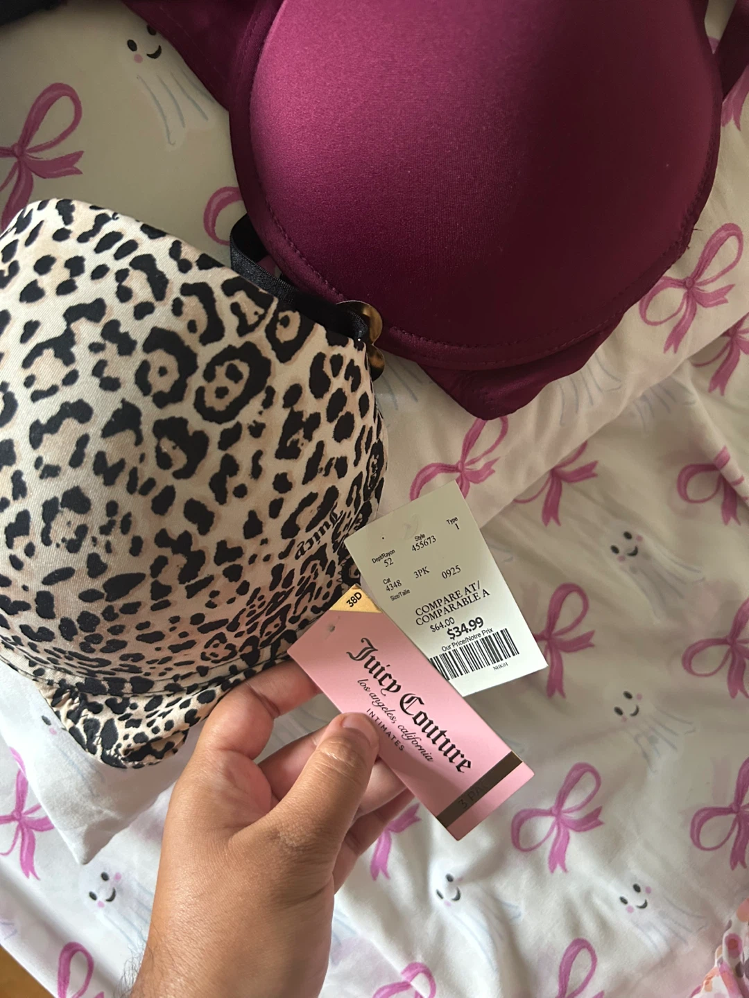BNWT Juicy Couture 38D Bra Set- Black, Burgundy, Leopard Print - photo 2