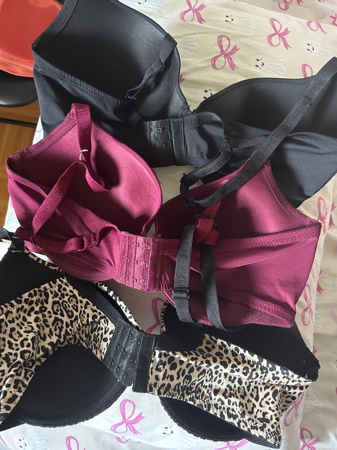 BNWT Juicy Couture 38D Bra Set- Black, Burgundy, Leopard Print - photo 3