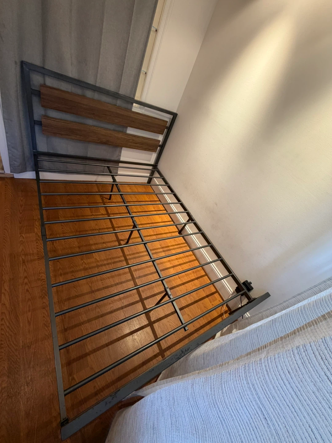 Metal Bed Frame with Wood Accents