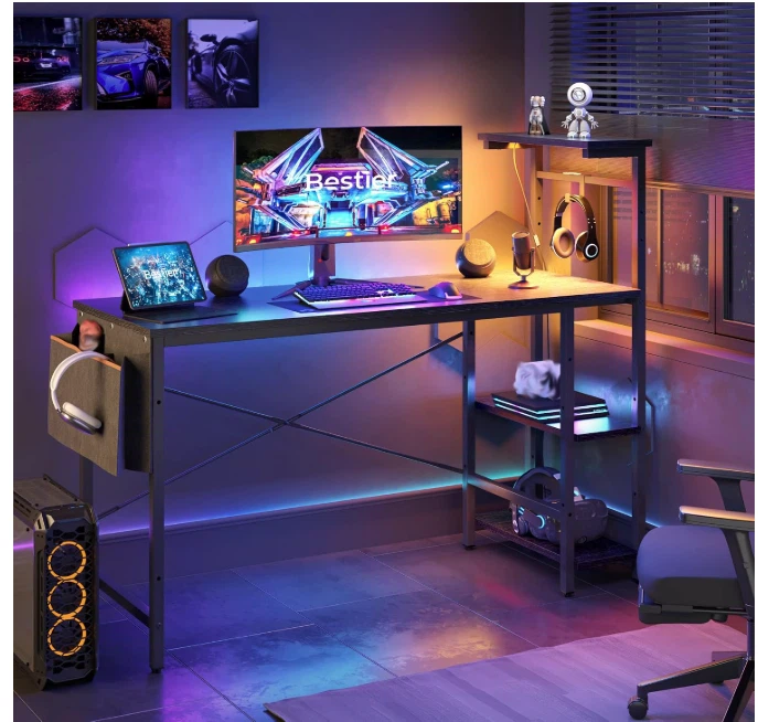 New Bestier 51.3" Gaming Computer Desk with LED Lights – Black