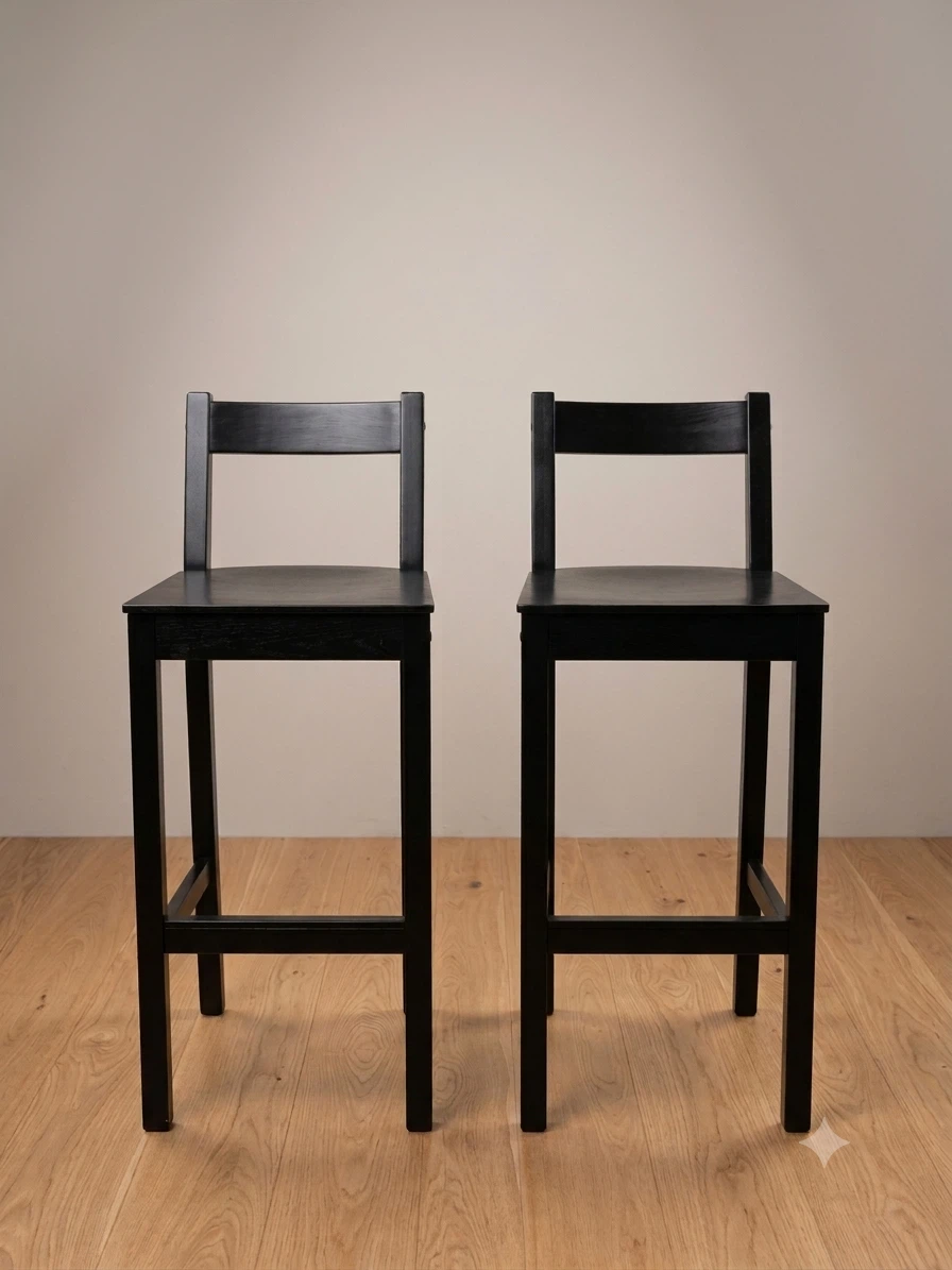 Pair of Black Bar Stools with Cushions