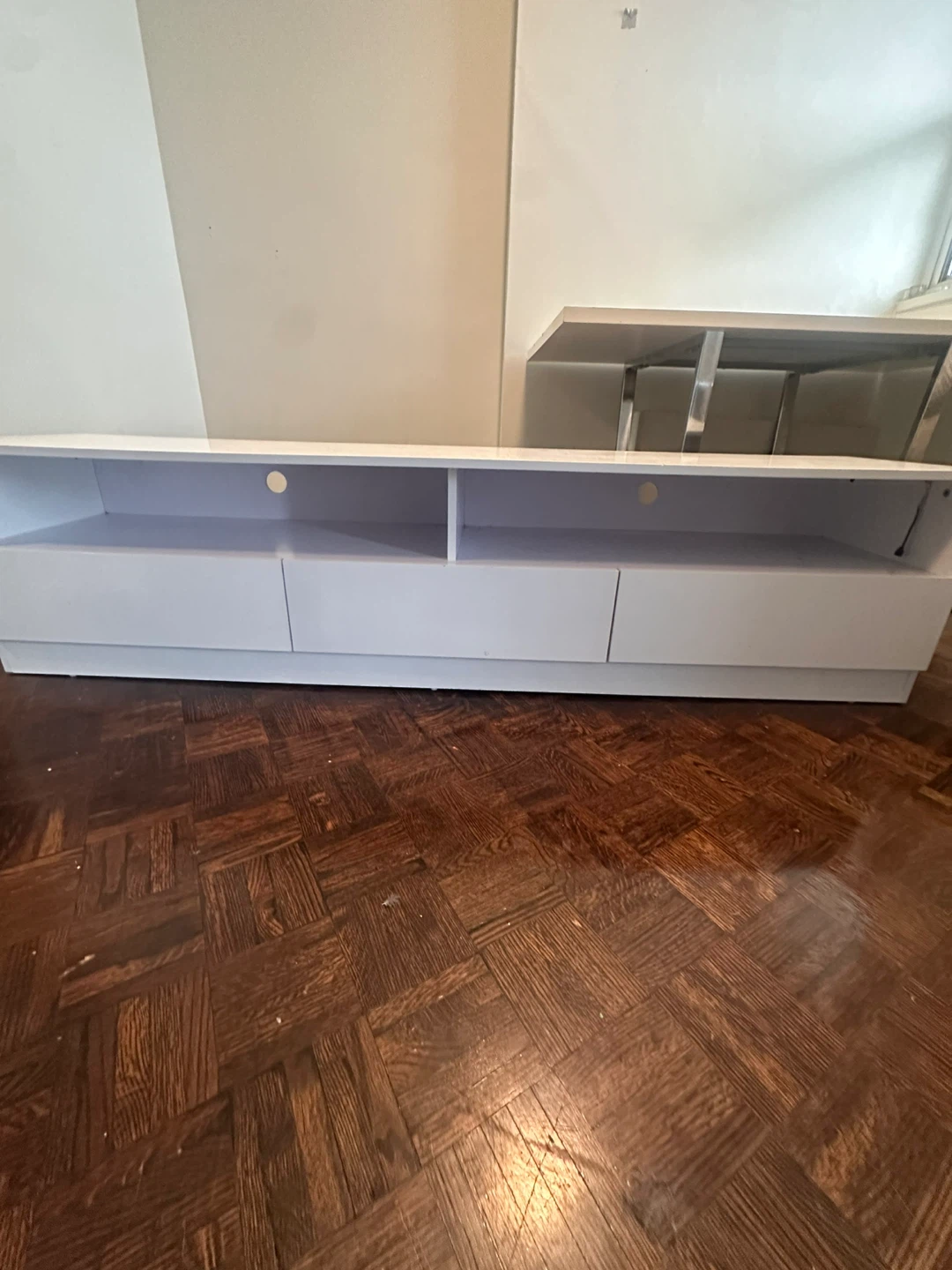 White TV Stand with 3 Drawers
